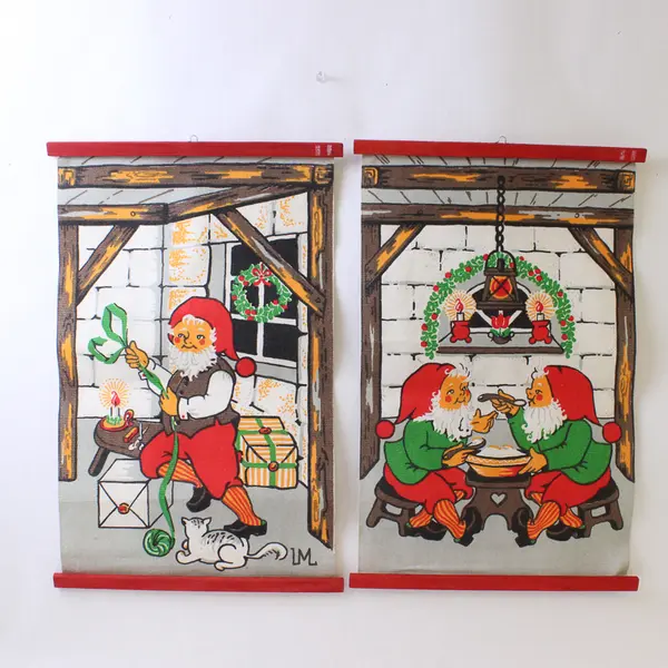 Lot of 2 Vintage Tonte Christmas Wall Hangings, Folk Art 17" Tall
