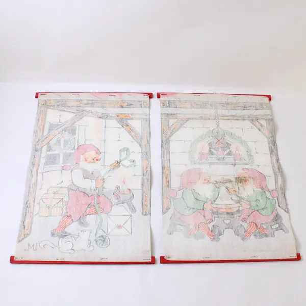 Lot of 2 Vintage Tonte Christmas Wall Hangings, Folk Art 17" Tall