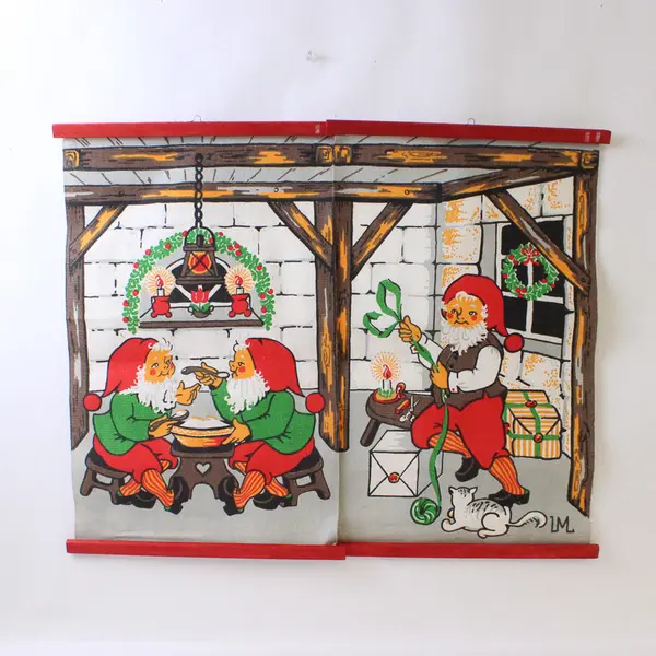Lot of 2 Vintage Tonte Christmas Wall Hangings, Folk Art 17" Tall