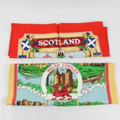 Lot of 2 Tea Towels: Scotland and Welsh Castles, 100% Cotton