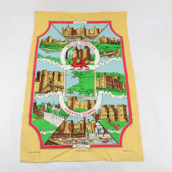Lot of 2 Tea Towels: Scotland and Welsh Castles, 100% Cotton