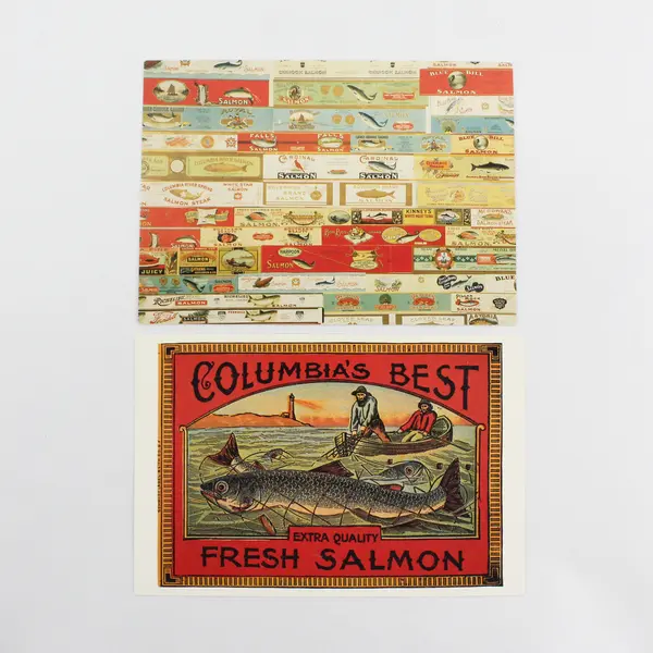 Lot Of 2 Columbia River Oregon Historical Salmon Can Label Reprint Postcards