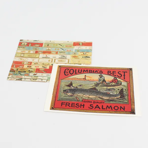 Lot Of 2 Columbia River Oregon Historical Salmon Can Label Reprint Postcards