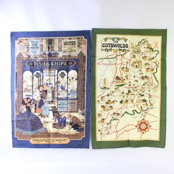 Lot of 2 Vista Tea Towels from England, 1 is the Cotswolds Area, 100% Cotton 