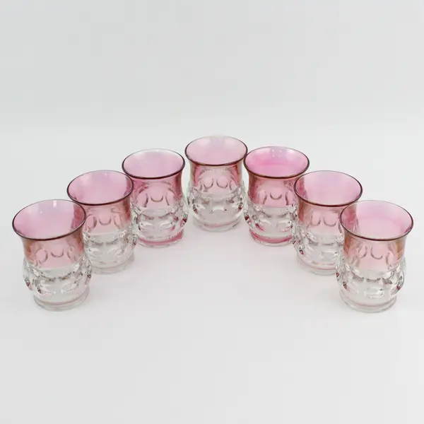 7 Vtg Tiffin-Franciscan Kings Crown 4" Tumblers Cranberry Flashed Top And Bottom