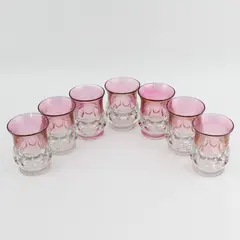 7 Vtg Tiffin-Franciscan Kings Crown 4" Tumblers Cranberry Flashed Top And Bottom