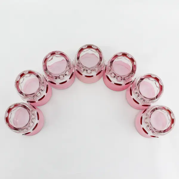 7 Vtg Tiffin-Franciscan Kings Crown 4" Tumblers Cranberry Flashed Top And Bottom