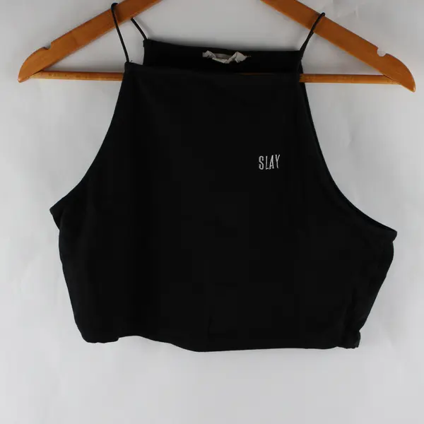 L. A. Hearts Women's L Black w/Embroidered "Slay" - Thin Strap Tank Crop Top