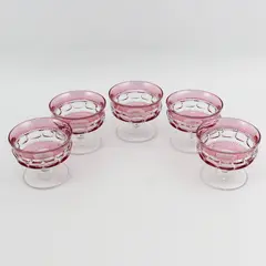 5 Tiffin-Franciscan Kings Crown-Cranberry Flashed Champagne Glasses