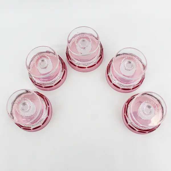 5 Tiffin-Franciscan Kings Crown-Cranberry Flashed Champagne Glasses