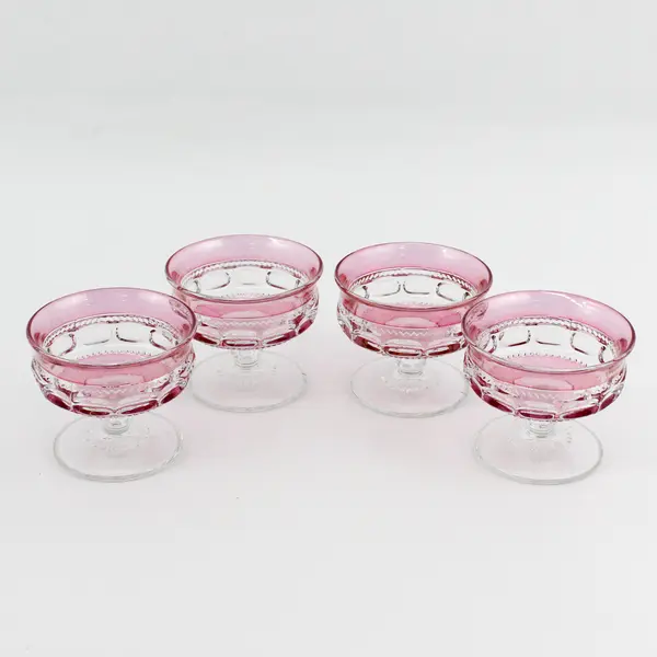 4 Tiffin-Franciscan Kings Crown-Cranberry Flashed Champagne Glasses