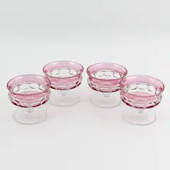 4 Tiffin-Franciscan Kings Crown-Cranberry Flashed Champagne Glasses