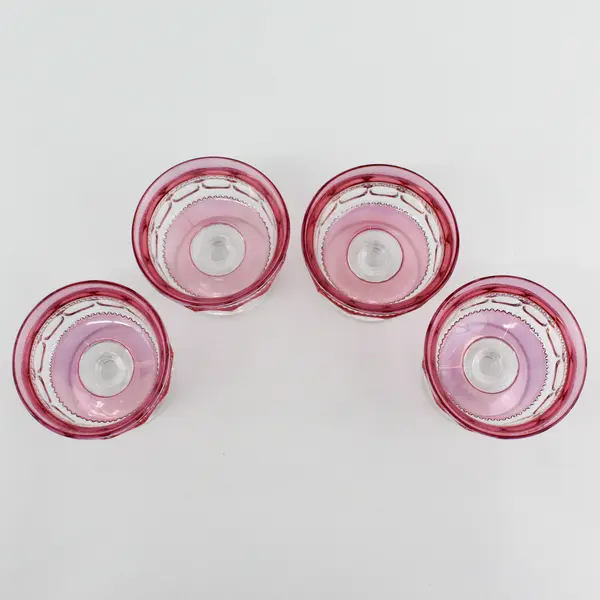 4 Tiffin-Franciscan Kings Crown-Cranberry Flashed Champagne Glasses