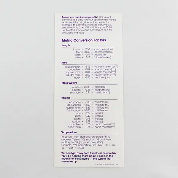 VTG 1992 Bonneville Power Administration Metric Conversion Educational Brochure 