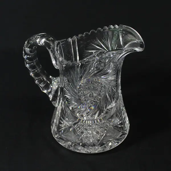MCM American Cut Crystal Glass Water Pitcher with Ice Lip 8"