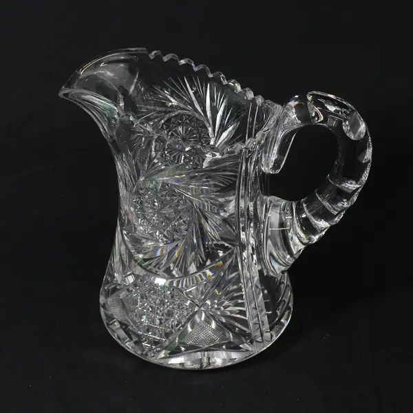 MCM American Cut Crystal Glass Water Pitcher with Ice Lip 8"