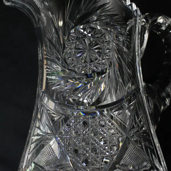 MCM American Cut Crystal Glass Water Pitcher with Ice Lip 8"