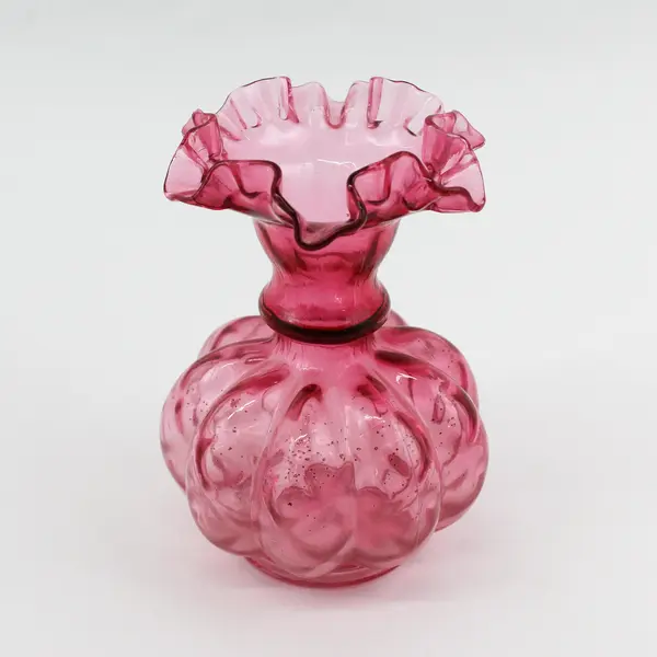 Fenton Cranberry Ruffled Rim Melon Vase 5.75"