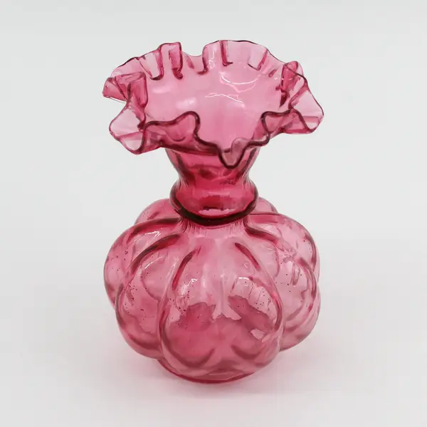 Fenton Cranberry Ruffled Rim Melon Vase 5.75"