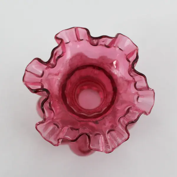 Fenton Cranberry Ruffled Rim Melon Vase 5.75"