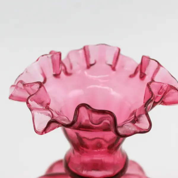 Fenton Cranberry Ruffled Rim Melon Vase 5.75"