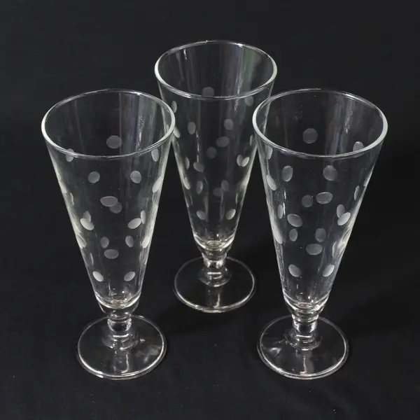 Set of 3 Vintage Anchor Hocking Etched Coin Dot Pilsner Beer Glasses 7.5"