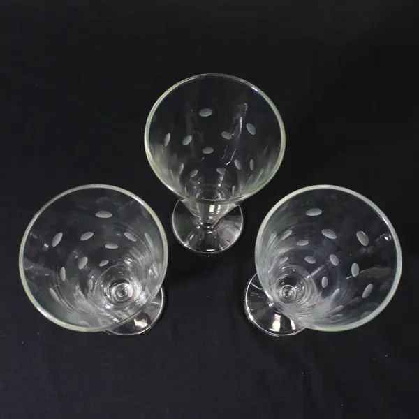 Set of 3 Vintage Anchor Hocking Etched Coin Dot Pilsner Beer Glasses 7.5"