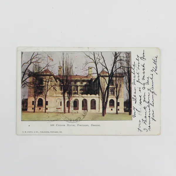 Custom House Portland Oregon Color Litho Postcard 1904 Warrendale OR Postmark