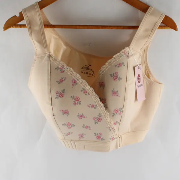 NWT FionaBra Women's XL Peach Floral Wireless Front Wrap Closure Wide Strap Bra