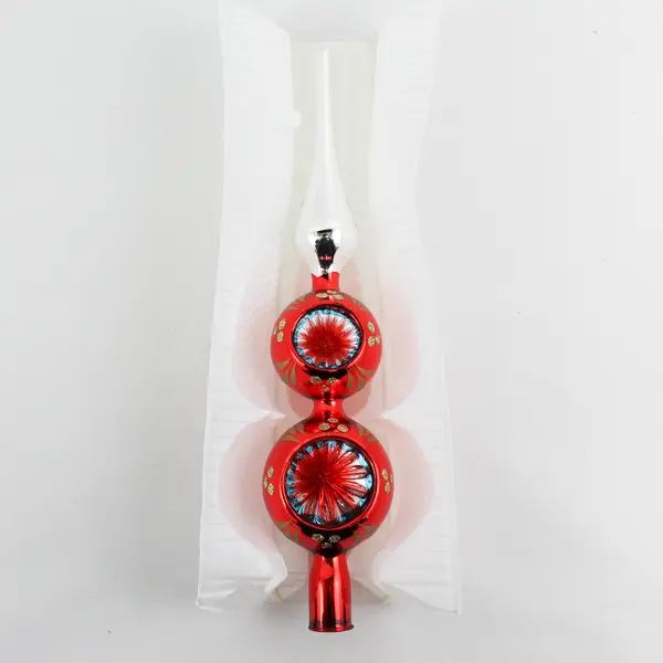 Kurt Adler Kringle Glass Tree Topper Red With Indentations