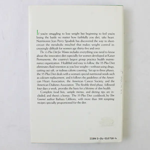 The 35-Plus Diet for Women Jean Perry Spodnik Barbara Gibbons 1987 1st Ed HC DJ