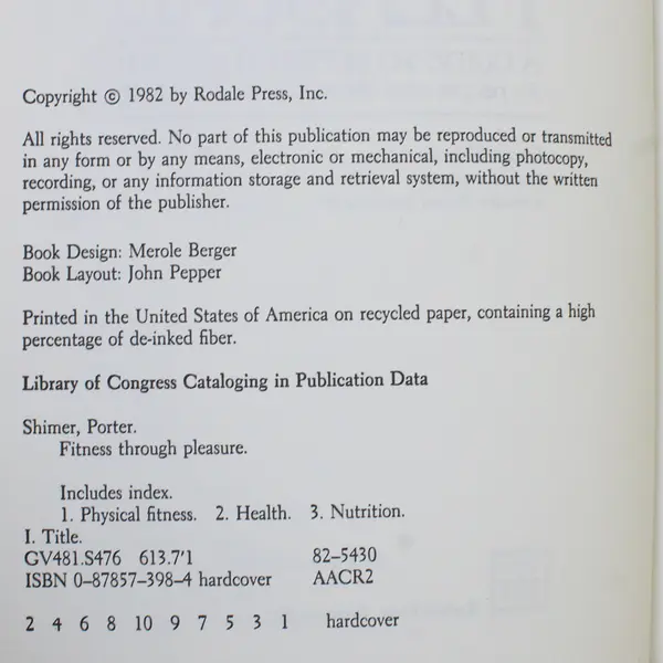 Fitness Through Pleasure by Porter Shimer Guide to Superior Health 1982 HC DJ