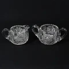Vintage American Brilliant Period ABP Glass Creamer And Sugar Bowl Crystal Cut