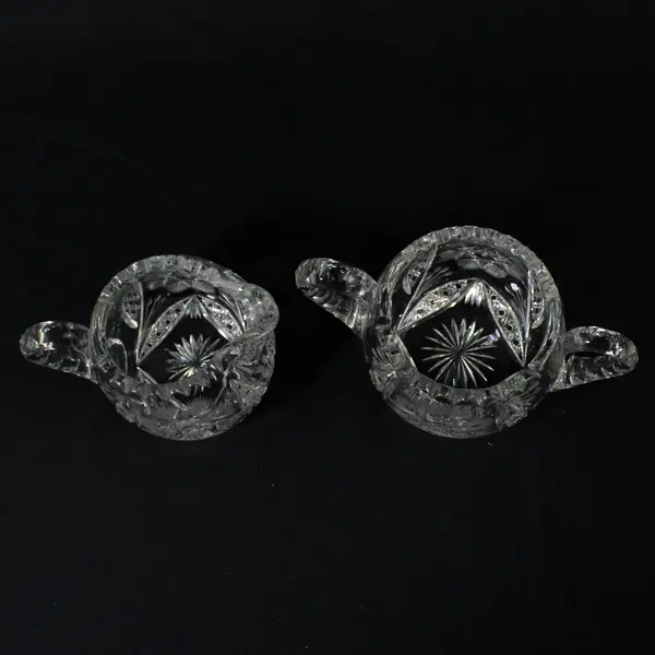 Vintage American Brilliant Period ABP Glass Creamer And Sugar Bowl Crystal Cut