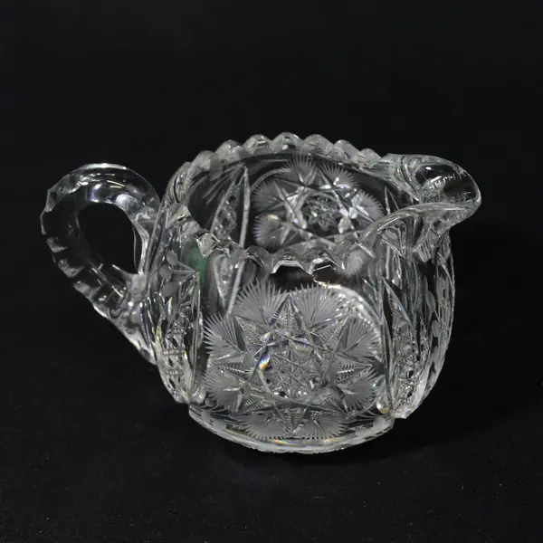 Vintage American Brilliant Period ABP Glass Creamer And Sugar Bowl Crystal Cut