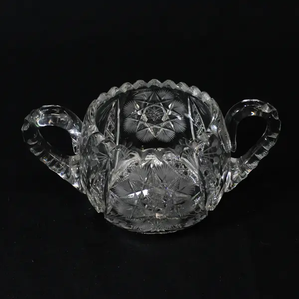 Vintage American Brilliant Period ABP Glass Creamer And Sugar Bowl Crystal Cut