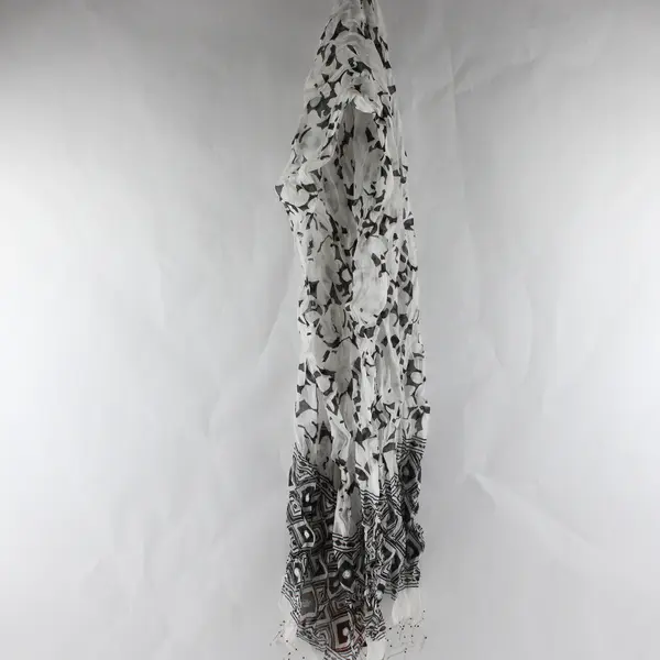 NWT Welkin Black and White Patterned Beaded Fringe Silk Blend Wrap 74"x23"