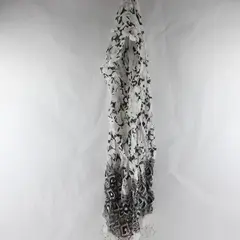 NWT Welkin Black and White Patterned Beaded Fringe Silk Blend Wrap 74"x23"