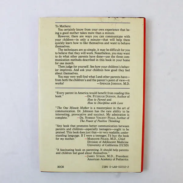 Vintage The One Minute Mother by Spencer Johnson 1983 HC DJ First Edition Good