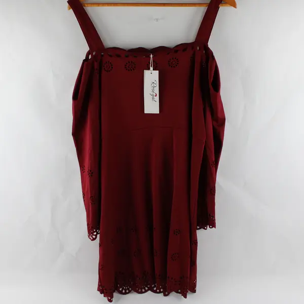 NWT Rose Gal Women's L (14) Maroon Floral Cutouts Stretch Cold Shoulder Dress