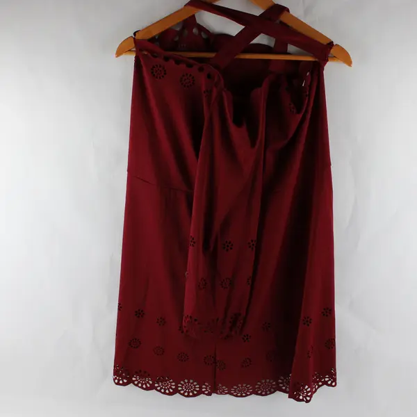 NWT Rose Gal Women's L (14) Maroon Floral Cutouts Stretch Cold Shoulder Dress