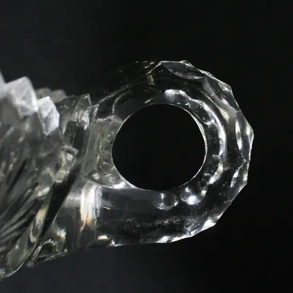 Vintage Pinwheel Cut Glass Nappy With Single Handle Sawtooth Rim