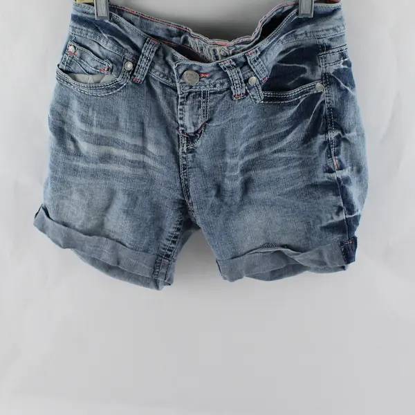 WALLFLOWER Juniors Size 9 Light Wash Stretch Cuffed Denim Jean Shorts