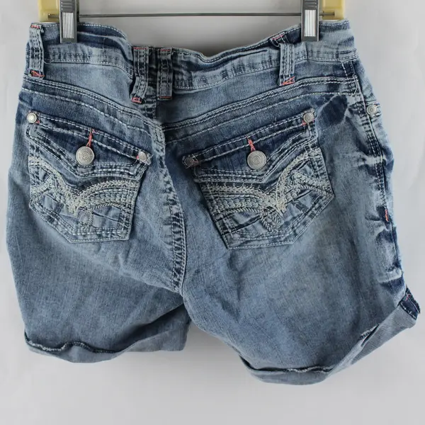 WALLFLOWER Juniors Size 9 Light Wash Stretch Cuffed Denim Jean Shorts
