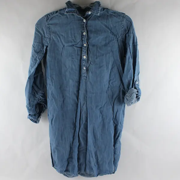 Loft Women's XS Petite Blue Light Wash Chambray Roll-Tab Sleeve Dress