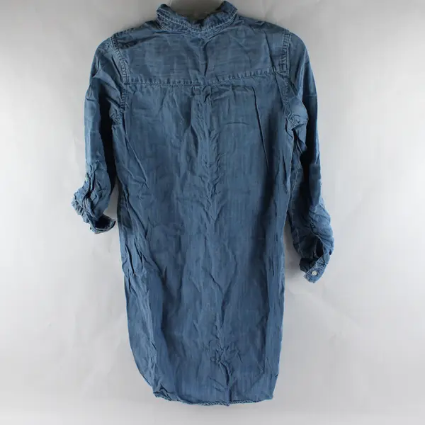 Loft Women's XS Petite Blue Light Wash Chambray Roll-Tab Sleeve Dress