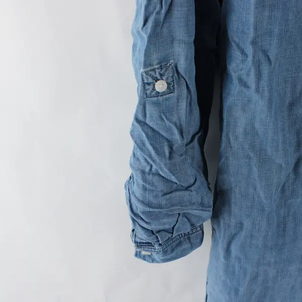 Loft Women's XS Petite Blue Light Wash Chambray Roll-Tab Sleeve Dress