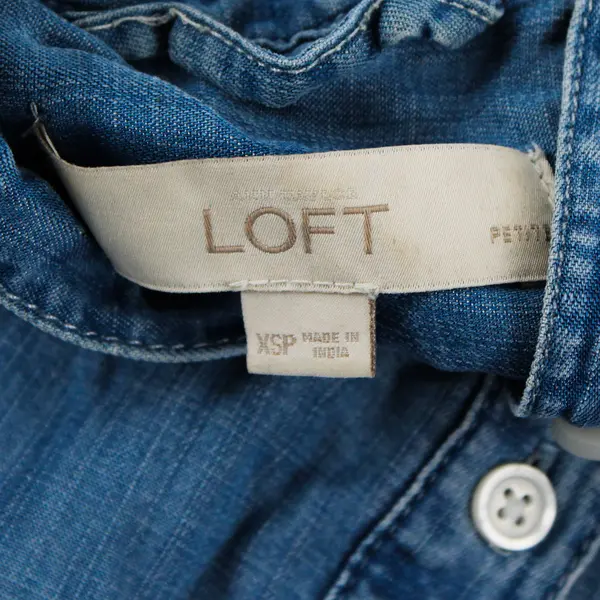 Loft Women's XS Petite Blue Light Wash Chambray Roll-Tab Sleeve Dress