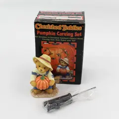 1999 Enesco Cherished Teddies Halloween Pumpkin Carving Set W/ Ed Figurine COA