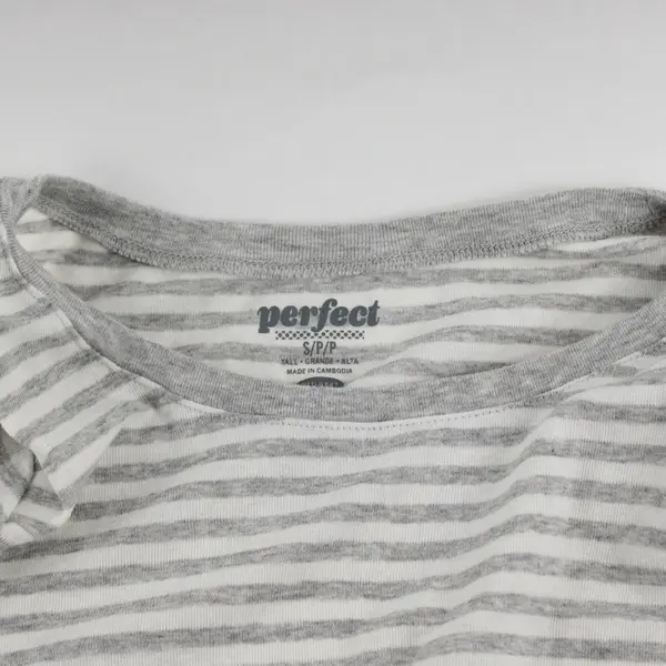 Old Navy Women's S Tall Gray/White Striped Perfect Long Sleeve Shirt